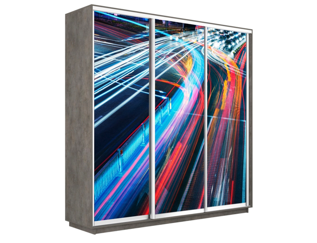 Шкаф-купе Экспресс Люкс 3-х дверный (Фото №1008 Ночная магистраль), Бетон