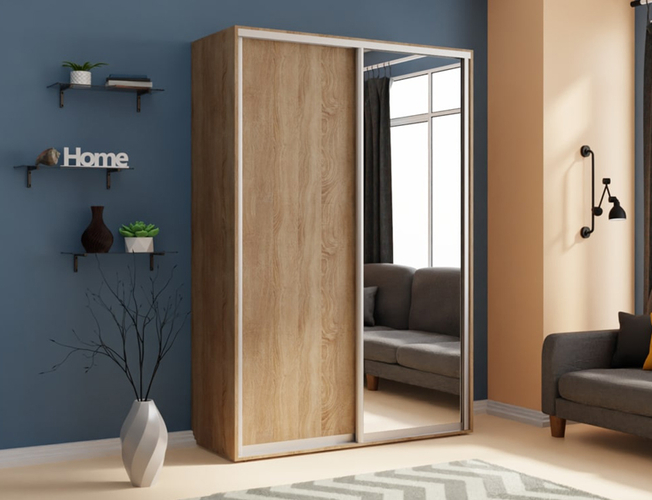 Шкаф-купе Экспресс 2-х дверный (ЛДСП, зеркало), Сонома