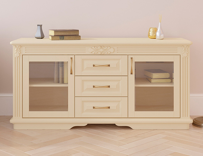 Комод Греденция Палермо 3 ящика со стеклом