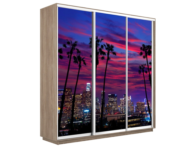Шкаф-купе Экспресс 3-х дверный (Фото №1014 Закат над городом), Сонома