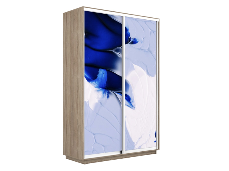 Шкаф-купе Экспресс 2-х дверный (Фото №1010 Абстракция бело-голубая), Сонома