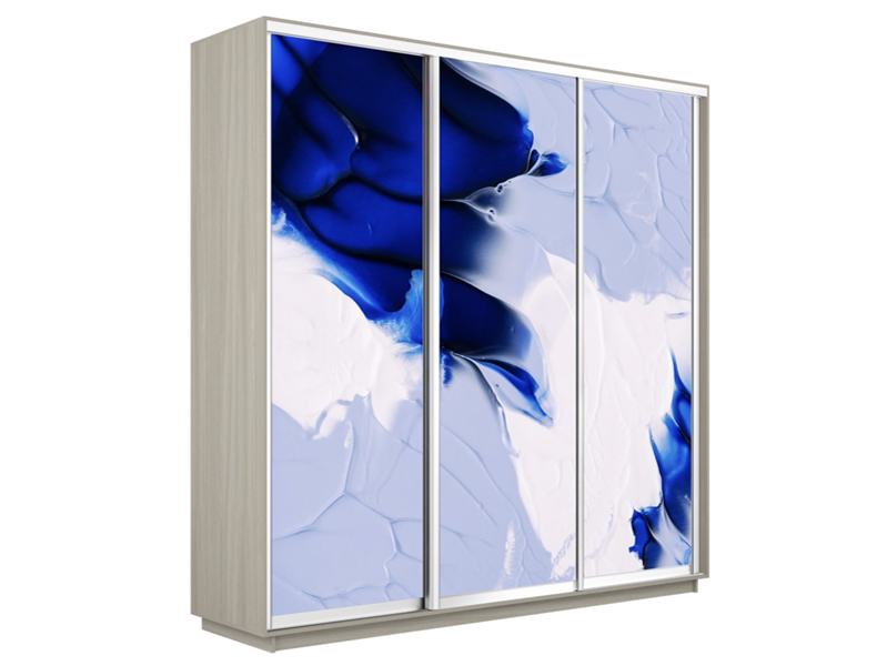 Шкаф-купе Экспресс 3-х дверный (Фото №1010 Абстракция бело-голубая), Ясень Шимо светлый
